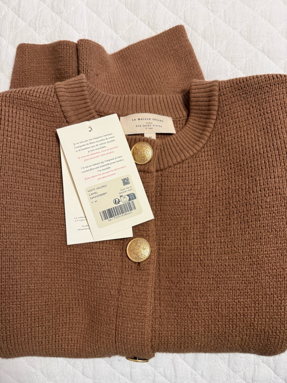 Sezane Valerio Wool Cotton Blend Cardigan in Camel Size Medium EUC